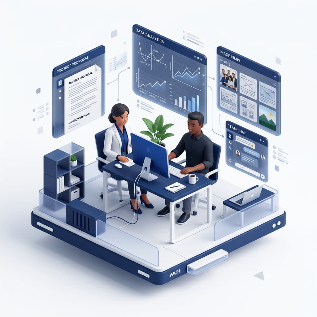 Digital workspace with UI panels
